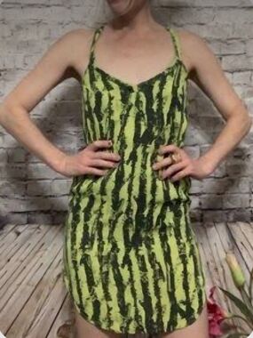 Fox Lime Green and  Black Striped  Midi Dress